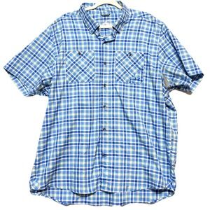 Under Armour Shirt Men XXL Blue Short Sleeve Button Fishing Outdoor Heatgear 2XL